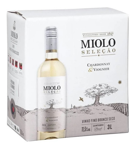 Vinho branco seco chardonnay e viognier Miolo Seleção bag in box 3L