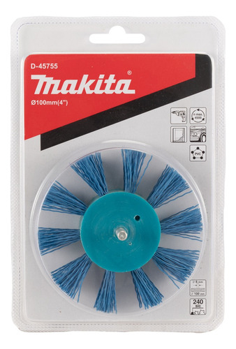 Cepillo Para Taladro Makita Nylon D-45755 100mm 6mm Mkb Color Turquesa