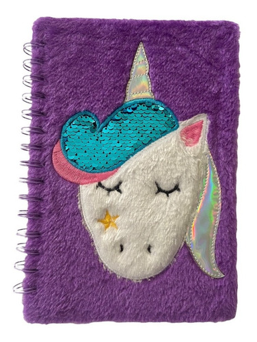 Libreta Cuaderno Peluche Unicornio De Rayas Pasta Dura