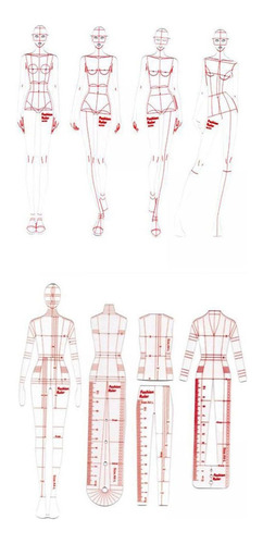 8 Modelos Moda Ilustración Dibujo Regla Conjunto Plantilla