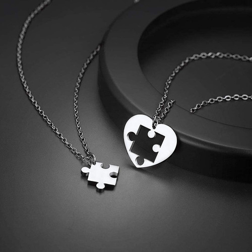 T 2pc Collar Pareja Dijes Plata Acero Inoxidable Regalos