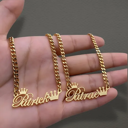 Collar Para Mujer Nombre Personalizado Corona Cadena Cubana