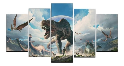 Quadro Dinossauros Lindo 5 Peças Mosaico