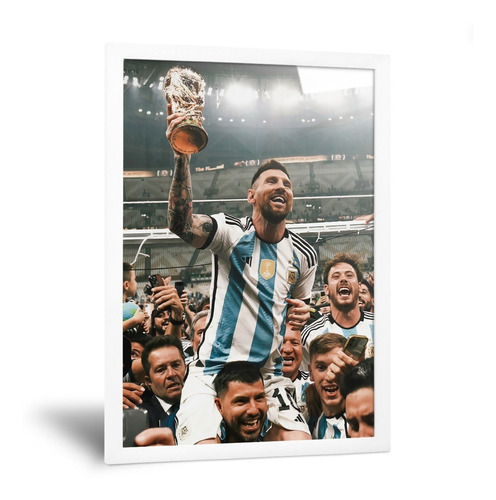 Cuadro Messi Con La Copa Del Mundo Kun Aguero Qatar 35x50cm