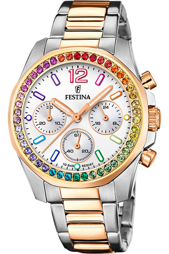 Reloj Festina Mujer Acero Con Rose Piedras Multicolor F20608