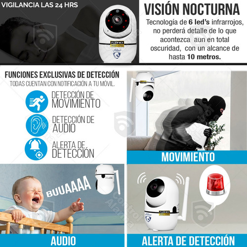 Imagen 5 de 10 de Camara Wifi Ip Full Hd Seguridad Rastreo Movimiento Vision Nocturna Alarma Audio Espia Celular Grabacion Nube Amazon