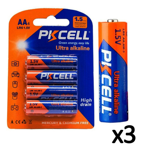 Batería Pila Ultra Alcalinas Aa Lr6 1.5v Marca Pkcell