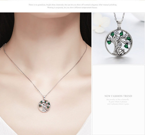 Collar Árbol De La Vida Verde Para Mujer Dama En Plata 925