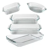 Comprar Set Juego 5 Fuentes Asaderas Vidrio Pyrex Horno Linea Basics