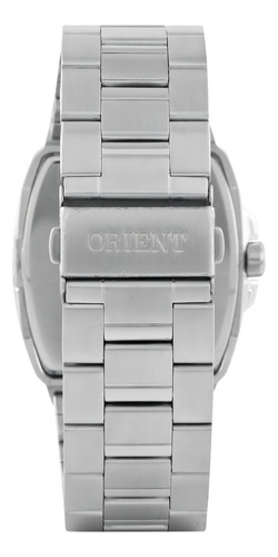 Relógio Orient Masculino Prateado Quadrado Gbss1054 Correia Prata Bisel Prata Fundo Azul-marinho