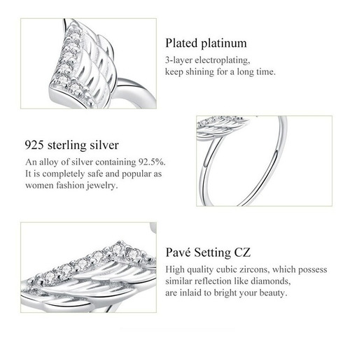 Imagen 5 de 6 de Anillo Alas Circones Ajustable Para Mujer En Plata 925