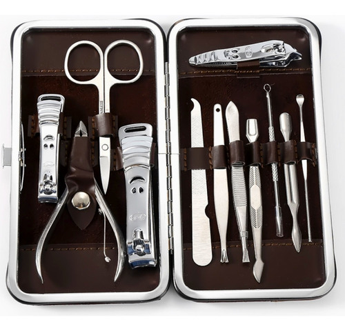 Kit Estojo Cortador Unha Em Inox Manicure Masculino Feminino