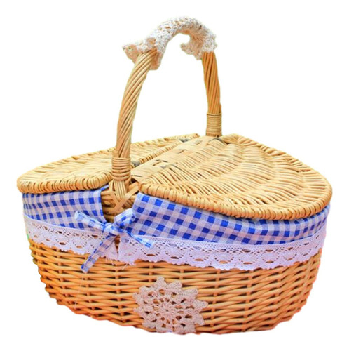 Cesta De Mimbre Para Picnic, Cesta De Mimbre Pequeño Azul