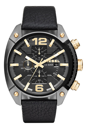 Reloj Diesel para hombre, pulsera de cuero con fondo negro Dz43750p