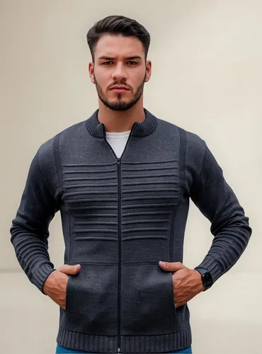 Jaqueta Masculina Blusa de Frio Malha Grossa com Zíper e Bolso