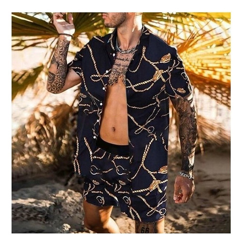 Conjunto De Camisa De Manga Corta Con Estampado Hawaiano Laz