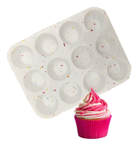 Molde Cupcakes Silicona Premium Blanco Con Chispitas X12