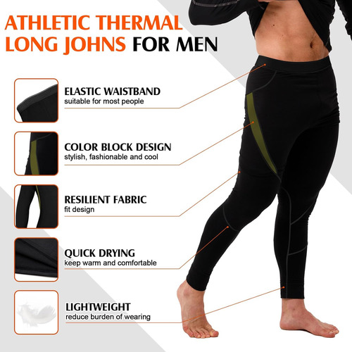3 Sets Men's Thermal Underwear Set Fleece Lined Base Layer T