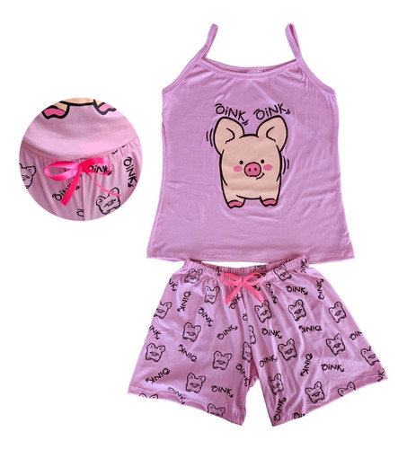 Pijama De Mujer Short Y Blusa Cochinito 2 Piezas Para Dama