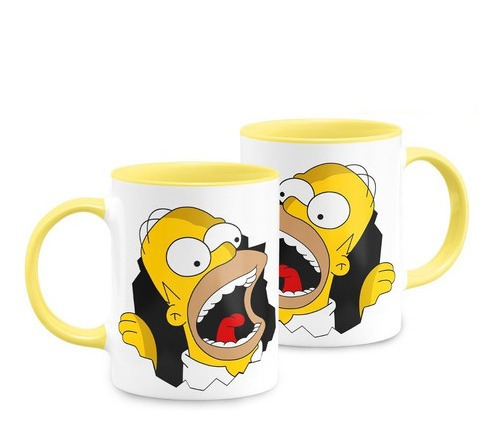 Caneca Cerâmica Os Simpsons Homer Alça Amarela