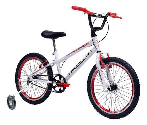 Bicicleta aro 20 infantil masculino Cross Com Rodinha de Treinamento Dia Das crianças cor branco-vermelho tamanho do quadro único