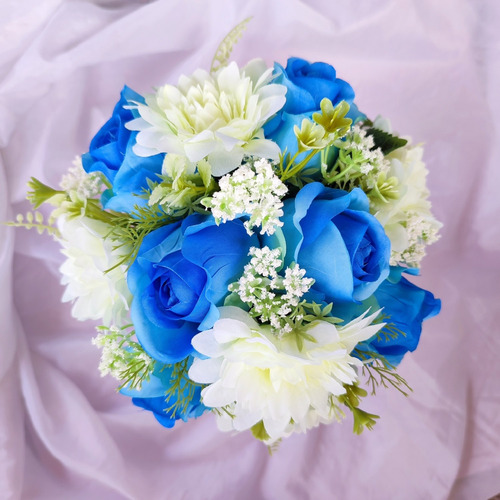 Buquê De Noiva Artificial Azul Royal E Branco | MercadoLivre