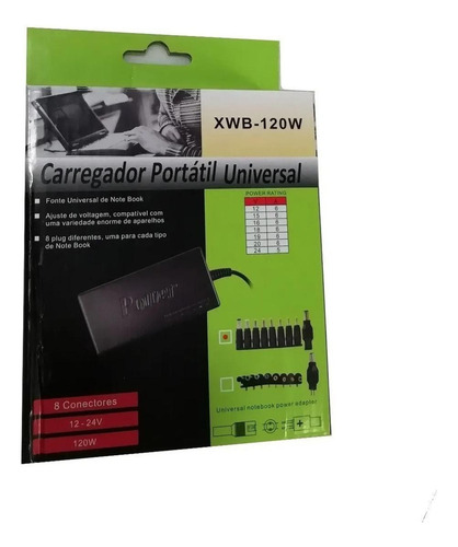 Fonte Notebook Laptop Universal Com Cabo Carregador 120w