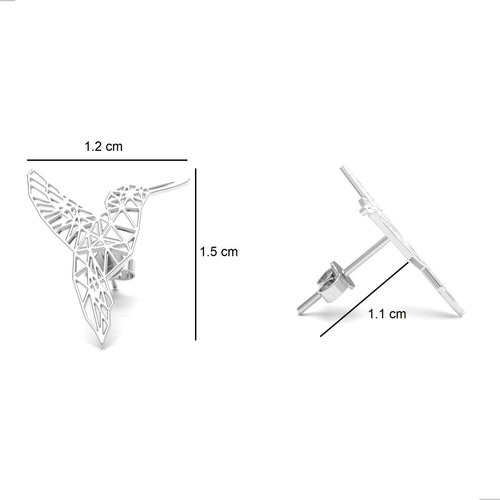 Imagen 3 de 9 de Broquel De Plata Ley 925 Colibrí Origami Mujer O Niña Agálea