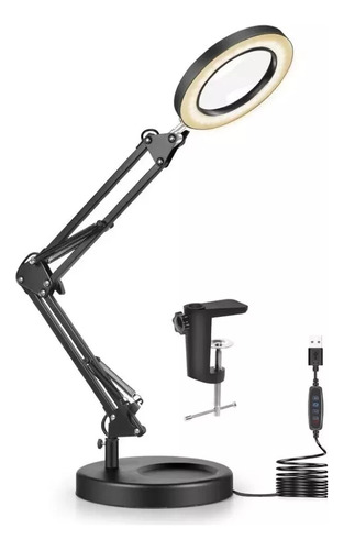 Lámpara Lupa Aumento Lente Circular Luz Led Soporte 2en1