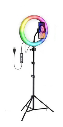 Aro De Luz Rgb Multicolor De 26cm Y Tripode 2.1m