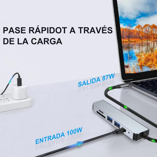 Hub Usb C 6 En 1 Adaptador Lector Sd Pd Hdmi Para Mac iPad
