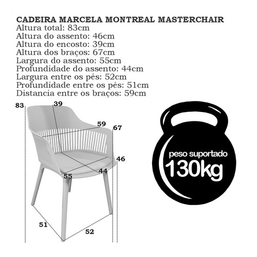 Kit 3 Cadeiras Moderna Assento Estofado Montreal Marcela Estrutura da cadeira Preto