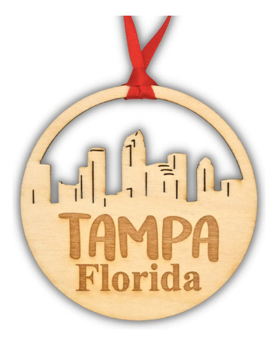 Ornamento De Navidad De Tampa - Skyline De Madera De La Ciud