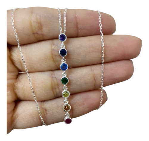 Cadena Dije Siete Chakras Plata 925 Zircon Cubic Mujer