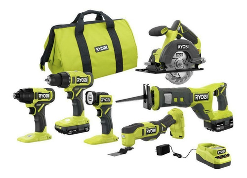 Ryobi P1819 Kit 6 Herramientas 18v C/2 Bat  Cargador Maletin