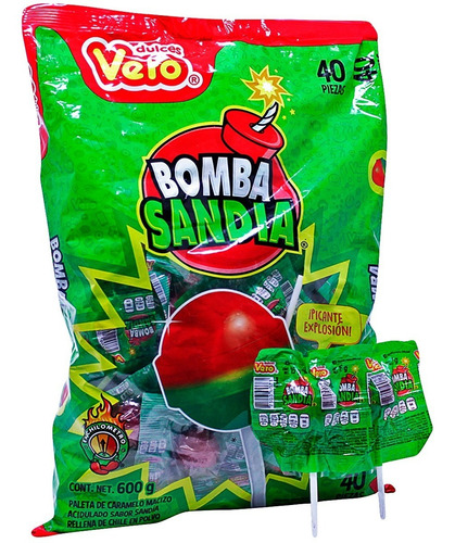 Paleta Bomba Sandia Rellena De Chile Vero 40pz Con 600g