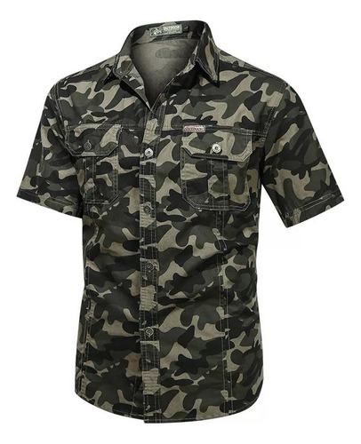 Camisa Militar Masculina De Camuflagem De Manga Curta