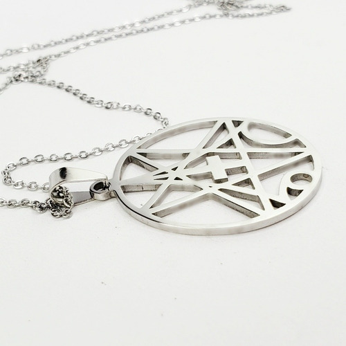 L Collar Dije Pentagrama Cruz Invertida Plateado Acero