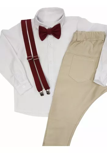 Conjunto com Suspensório e Gravata - Roupa Batizado/Pajem Infantil