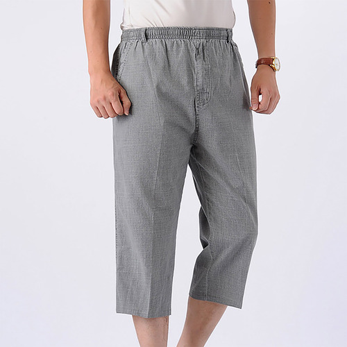 Pantalones Capris De Algodón Y Lino En V Para Hombre Con Cin