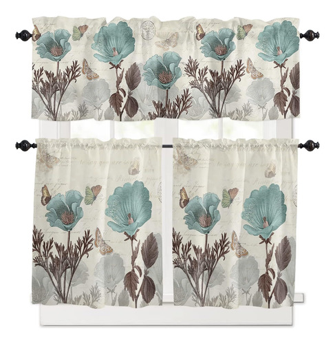 Juego De Cortinas De Cocina Con Diseño Floral De Tulipán Ret