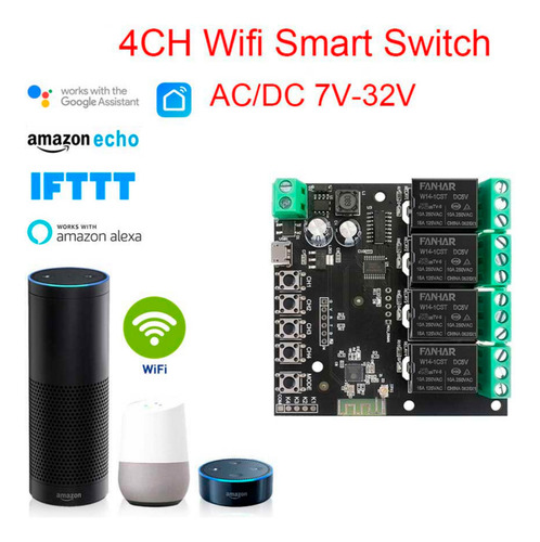 Interruptor Universal Domotica Wifi 4 Canales App Tuya