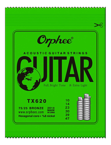 Cuerdas Orphee Tx620 Para Guitarra Acústica, 10 Unidades