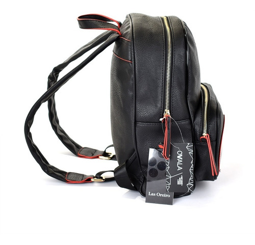 Mochila Mujer Cuero Sintetico Las Oreiro Negra Original Dama