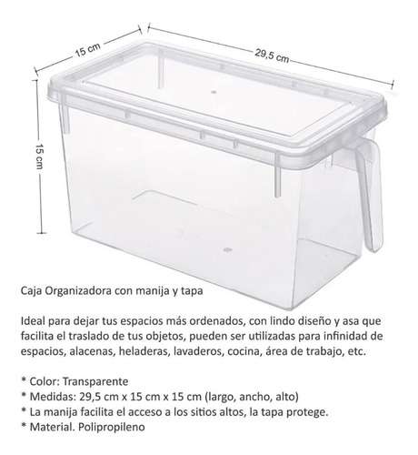 Imagen 2 de 10 de Organizador Con Asa Y Tapa P/ Heladera 28x13x15cm