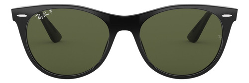 Anteojos de sol polarizados Ray-Ban Wayfarer II Classic Small con marco de acetato color gloss black, lente green clásica, varilla gloss black de acetato - RB2185