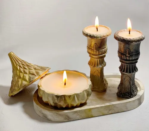 Set Vela Soja Cuenco Caramelera Y Columna Griega - Coco/lima