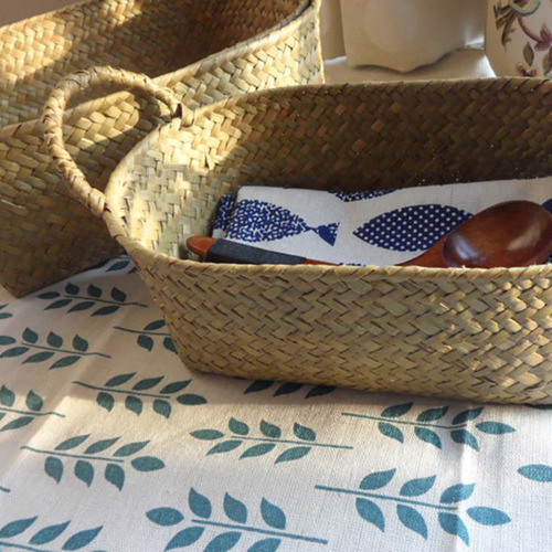 Cesta De Armazenamento Tecida Artesanal, Palha, Recipiente P