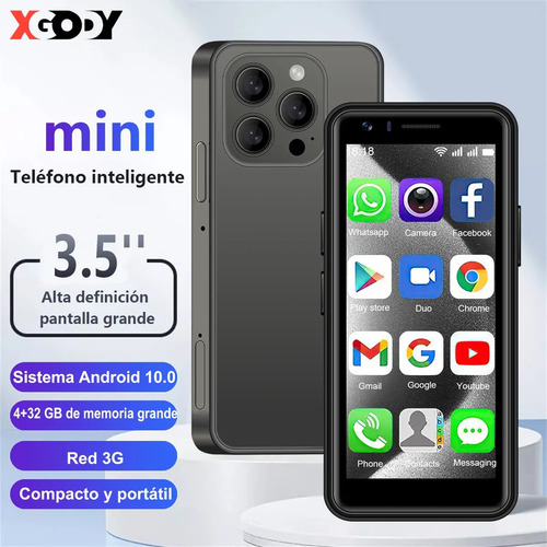 Mini Smartphone Xgody I15pro 3.5inch 3g Dual Sim 4 Gb Ram Y 32 Gb Rom Android10 Mini Teléfono Inteligente 3000mah Con Desbloqueo Facial Negro
