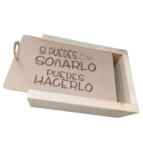 Caja En Madera - Tapa Corrediza-grabado Si Puedes Soñarlo. .